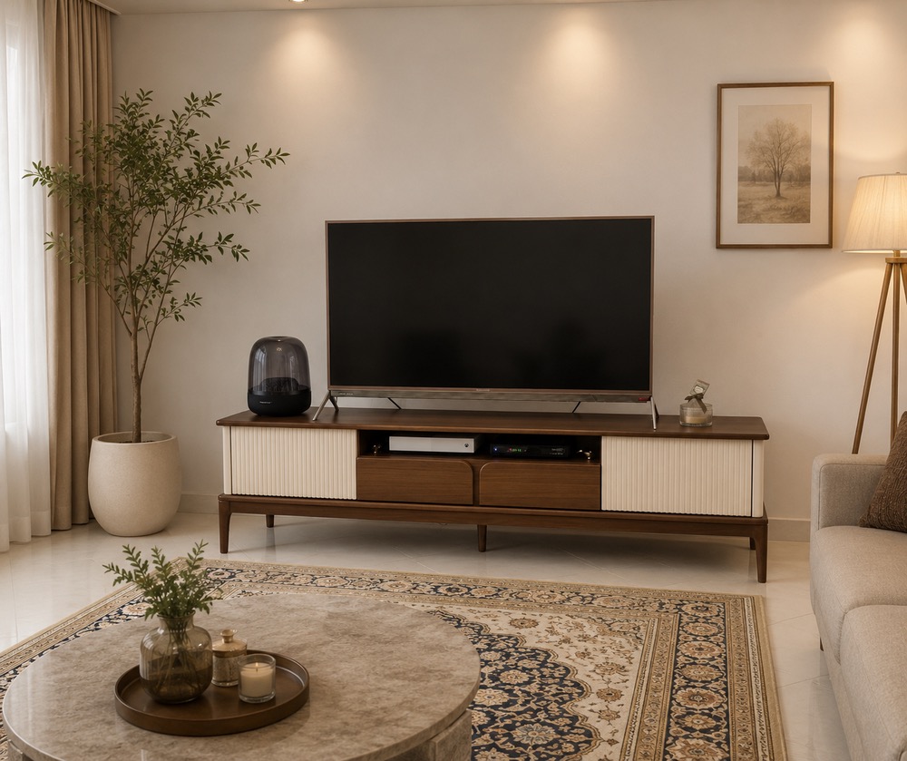 میز تلویزیون مدرن  مدل آوا ۱۸۰ سانت رنگ کرم گردویی